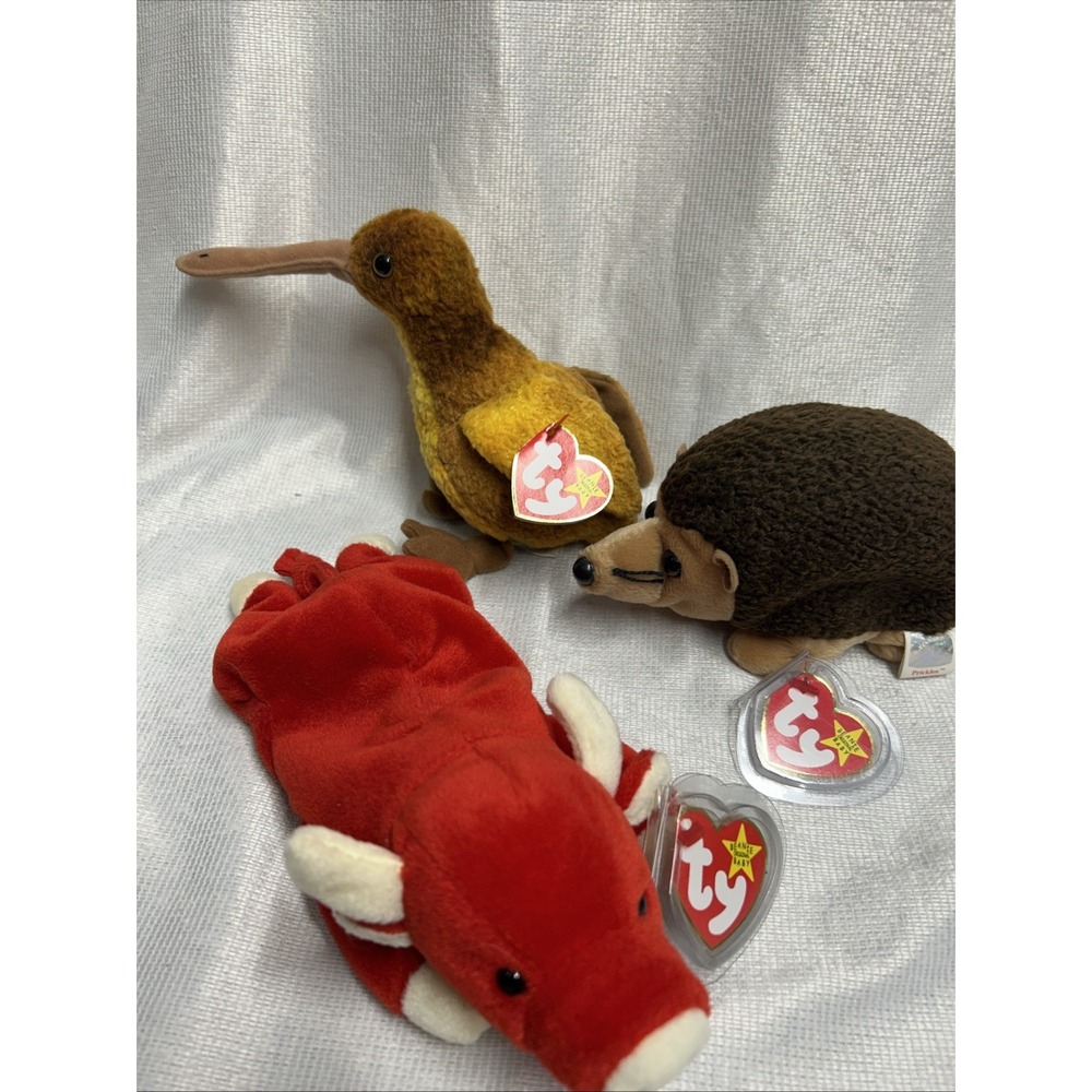 Ty Beanie Baby 1998 Beak 1995 Snort 1999 Prickles with Tags Lot of 3 Vintage